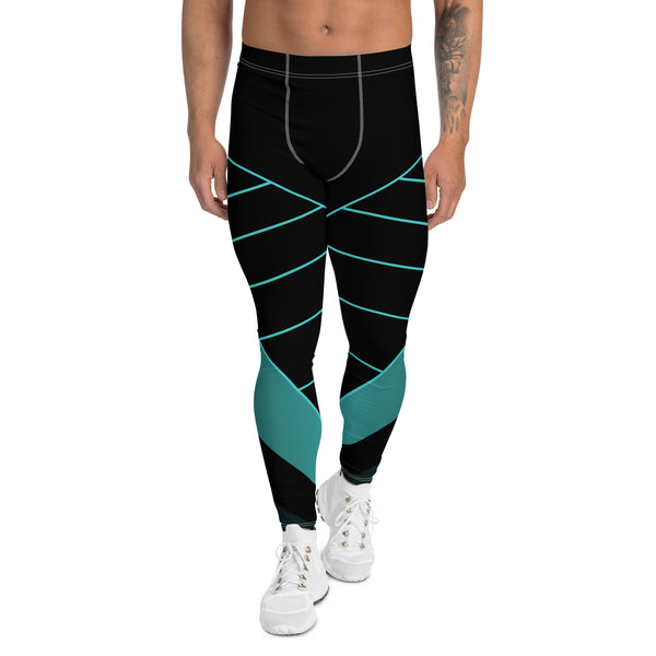 Black Blue Abstract Meggings, Best Designer Men's Leggings