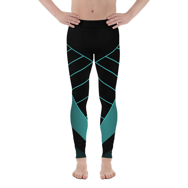 Black Blue Abstract Meggings, Futuristic Men's Leggings