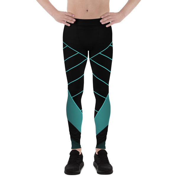 Black Blue Abstract Meggings, Futuristic Men's Leggings