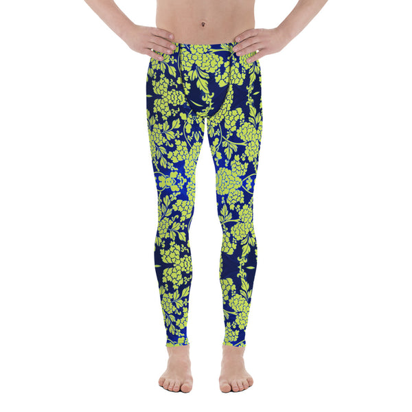 Floral Pattern Best Men's Leggings, Best Green and Blue Oriental Style Floral Print Abstract Designer Print Sexy Meggings Men's Workout Gym Tights Leggings, Men's Compression Tights Pants - Made in USA/ EU/ MX (US Size: XS-3XL)&nbsp;