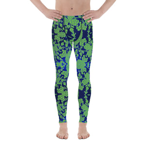 Floral Pattern Best Men's Leggings, Best Green and Blue Oriental Style Floral Print Abstract Designer Print Sexy Meggings Men's Workout Gym Tights Leggings, Men's Compression Tights Pants - Made in USA/ EU/ MX (US Size: XS-3XL)&nbsp;