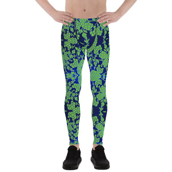 Floral Pattern Best Men's Leggings, Best Green and Blue Oriental Style Floral Print Abstract Designer Print Sexy Meggings Men's Workout Gym Tights Leggings, Men's Compression Tights Pants - Made in USA/ EU/ MX (US Size: XS-3XL)&nbsp;