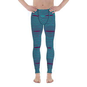 Purple Blue Curvy Men's Leggings, Great Wave Wavy Groovy Retro Style Abstract Pattern Designer Print Sexy Meggings Men's Workout Gym Tights Leggings, Men's Compression Tights Pants - Made in USA/ EU/ MX (US Size: XS-3XL) Patterned Leggings For Men, Tights Workout, Men's Compression Pants, Mens Festival Leggings, Mens Leggings Fashion, Mens Tights, Men Wavy Striped Sports Tights, Retro Waves Print Men's Leggings&nbsp;