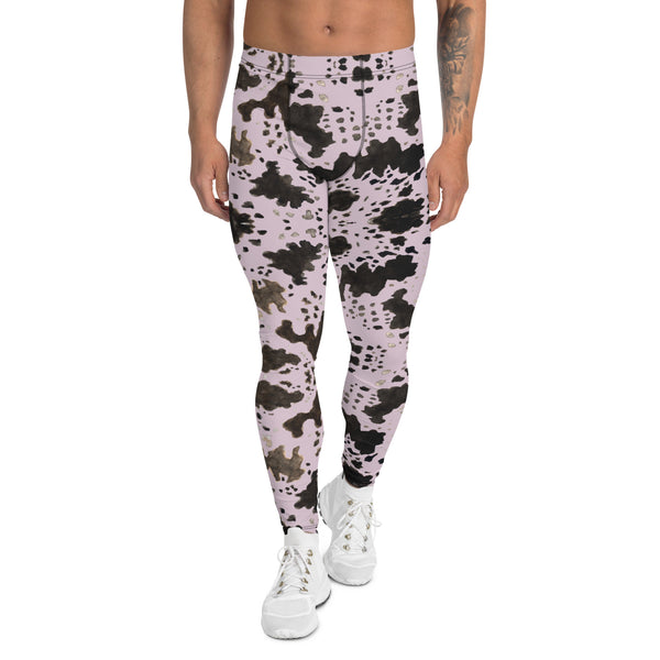 Pink Cow Print Men's Leggings, Brown Cow Animal Print Pattern Designer Print Sexy Meggings Men's Workout Gym Tights Leggings, Men's Compression Tights Pants - Made in USA/ EU/ MX (US Size: XS-3XL) Patterned Leggings For Men, Tights Workout, Men's Compression Pants, Mens Festival Leggings, Mens Leggings Fashion, Mens Tights&nbsp;