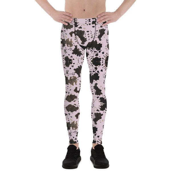 Pink Cow Print Men's Leggings, Brown Cow Animal Print Pattern Designer Print Sexy Meggings Men's Workout Gym Tights Leggings, Men's Compression Tights Pants - Made in USA/ EU/ MX (US Size: XS-3XL) Patterned Leggings For Men, Tights Workout, Men's Compression Pants, Mens Festival Leggings, Mens Leggings Fashion, Mens Tights&nbsp;