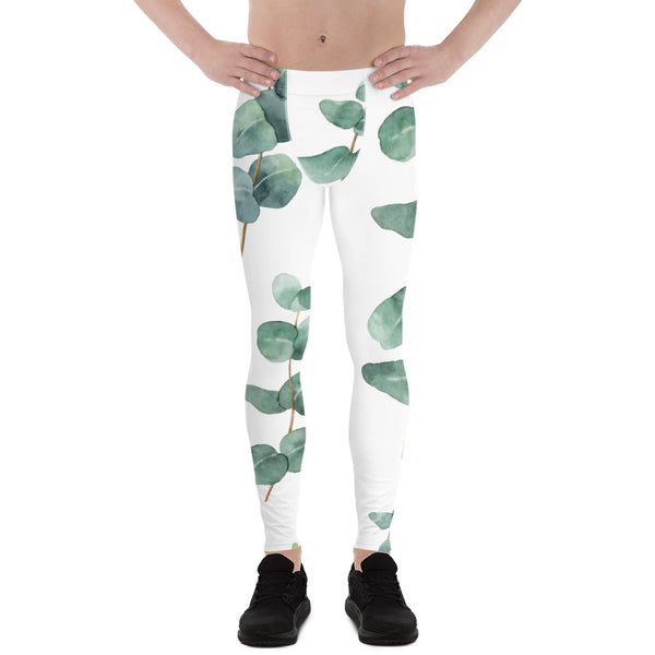 Green Eucalyptus Printed Men's Leggings, Green Eucalyptus Pattern Designer Print Sexy Meggings Men's Workout Gym Tights Leggings, Men's Compression Tights Pants - Made in USA/ EU/ MX (US Size: XS-3XL) Patterned Leggings For Men, Tights Workout, Men's Compression Pants, Mens Festival Leggings, Mens Leggings Fashion, Mens Tights&nbsp;