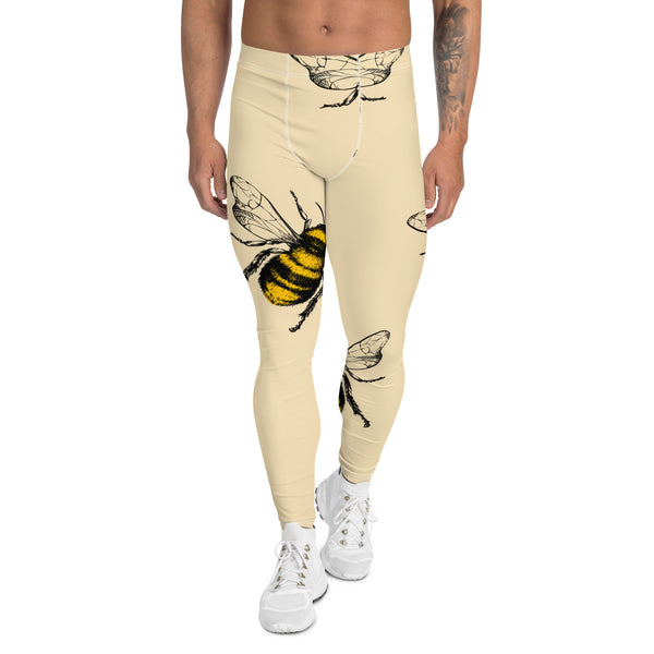 Product mockupYellow Bees Printed Men's Leggings, Pastel Yellow Been Pattern Designer Print Sexy Meggings Men's Workout Gym Tights Leggings, Men's Compression Tights Pants - Made in USA/ EU/ MX (US Size: XS-3XL) Patterned Leggings For Men, Tights Workout, Men's Compression Pants, Mens Festival Leggings, Mens Leggings Fashion, Mens Tights&nbsp;