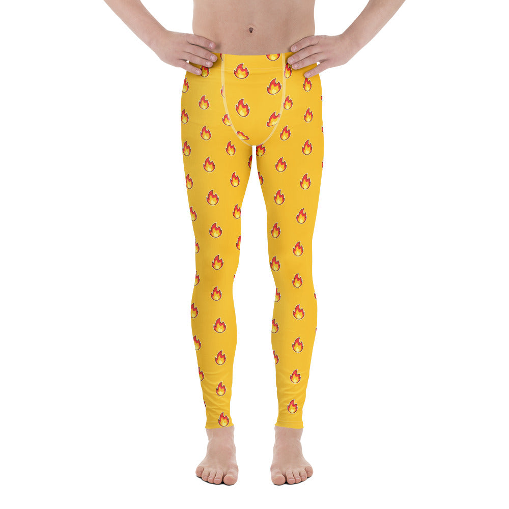 Hot Yellow Flames Meggings, Best Gay Friendly Red Hot Flames Print Pattern Designer Print&nbsp; Meggings Men's Workout Gym Tights Leggings, Men's Compression Tights Pants - Made in USA/ EU/ MX (US Size: XS-3XL) Patterned Leggings For Men, Tights Workout, Men's Compression Pants, Mens Festival Leggings, Mens Leggings Fashion, Mens Tights&nbsp;