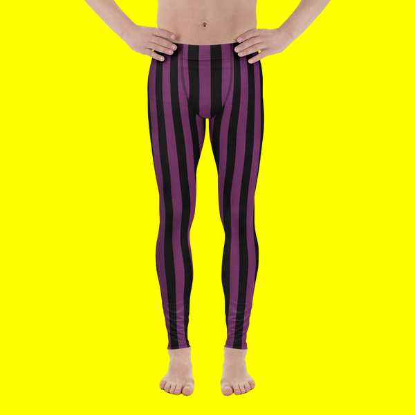 Purple Black Striped Meggings, Best Men's Leggings