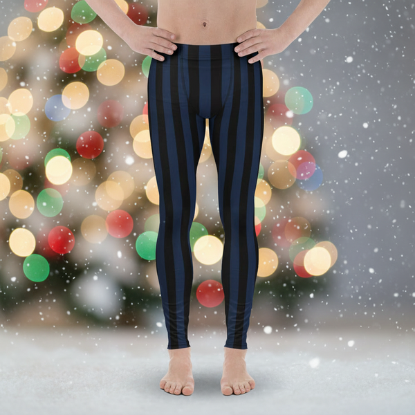 Dark Blue Black Striped Meggings, Best Men's Leggings