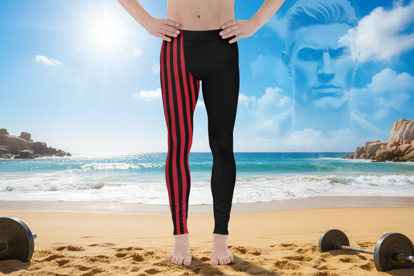 Red Black Striped Meggings, Vertical Stripes Men's Leggings