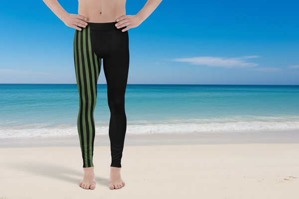 Green Black Striped Meggings, Men's Leggings
