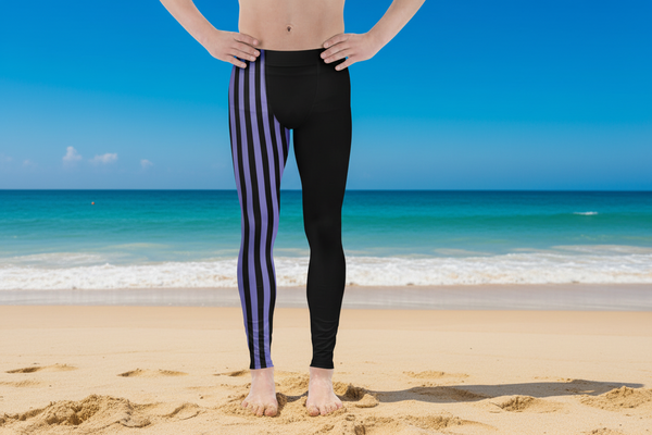 Purple Black Striped Meggings, Best Men's Leggings