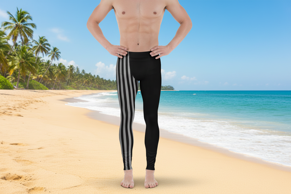 Grey Black Striped Meggings, Best Men's Leggings