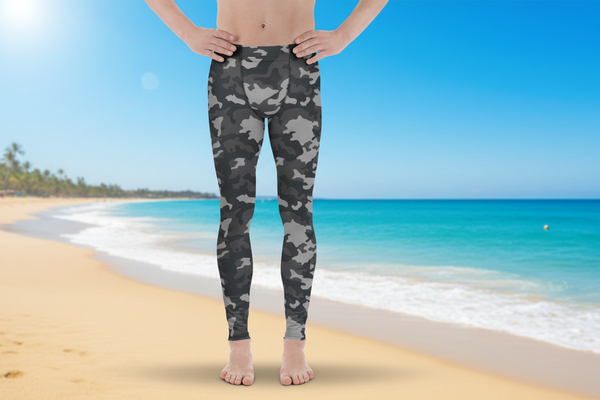 Grey Camo Print Meggings, Designer Printed Men's Leggings