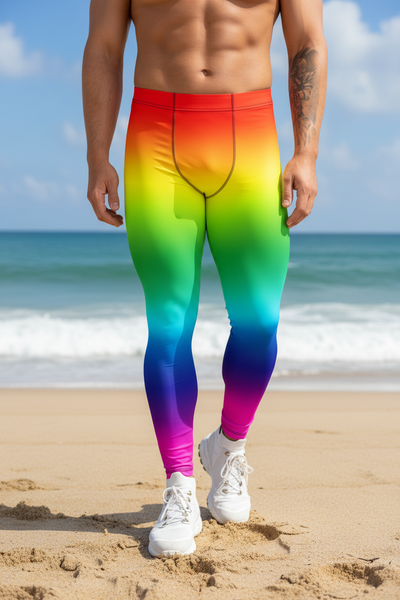 Rainbow Ombre Meggings, Gay Pride Designer Men's Leggings