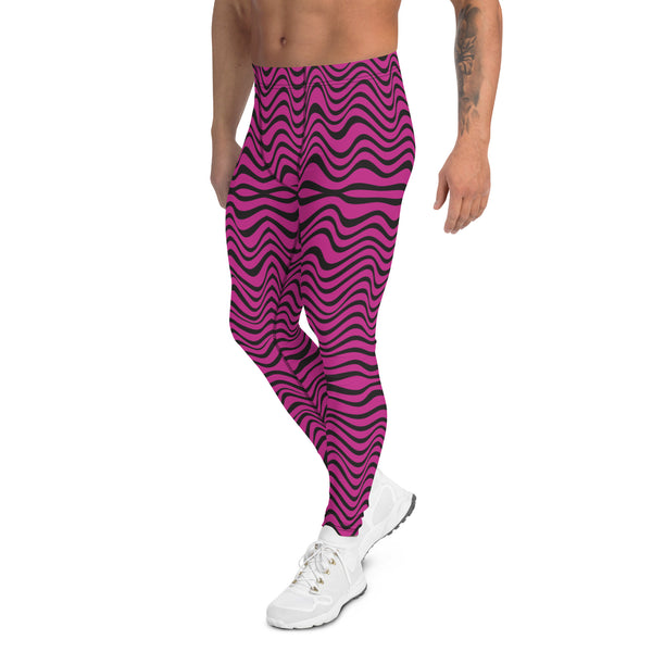 Hot Pink Wavy Meggings, Best Curvy Men's Leggings, Great Wave Abstract Pattern Designer Print Sexy Meggings Men's Workout Gym Tights Leggings, Men's Compression Tights Pants - Made in USA/ EU/ MX (US Size: XS-3XL) Patterned&nbsp;Leggings For Men, Tights Workout, Men's Compression Pants, Mens Festival Leggings, Mens Leggings Fashion, Mens Tights