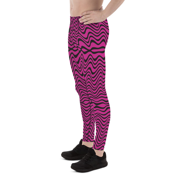 Hot Pink Wavy Meggings, Best Curvy Men's Leggings, Great Wave Abstract Pattern Designer Print Sexy Meggings Men's Workout Gym Tights Leggings, Men's Compression Tights Pants - Made in USA/ EU/ MX (US Size: XS-3XL) Patterned&nbsp;Leggings For Men, Tights Workout, Men's Compression Pants, Mens Festival Leggings, Mens Leggings Fashion, Mens Tights