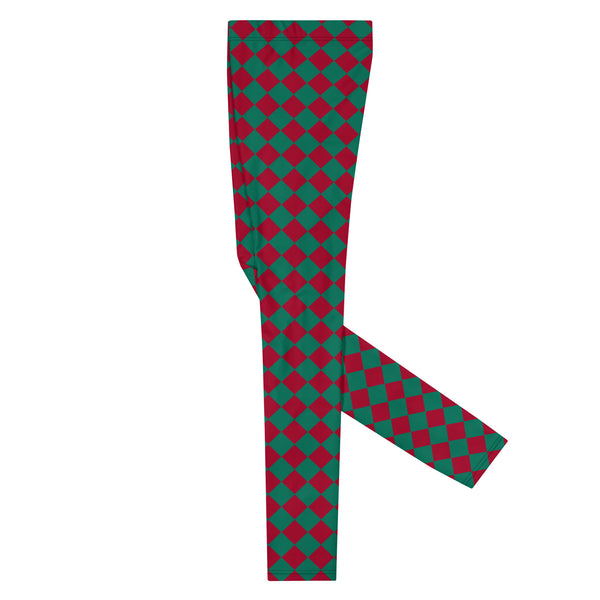 Green Red Checkered Men's Leggings, Check Pants Men, Men's Plaid Pants, Checkered Pants, Designer Print Sexy Meggings Men's Workout Gym Tights Leggings, Men's Compression Tights Pants - Made in USA/ EU/ MX (US Size: XS-3XL) Checkered Leggings, Mens Plaid Pants, Fashion Men's Leggings&nbsp;