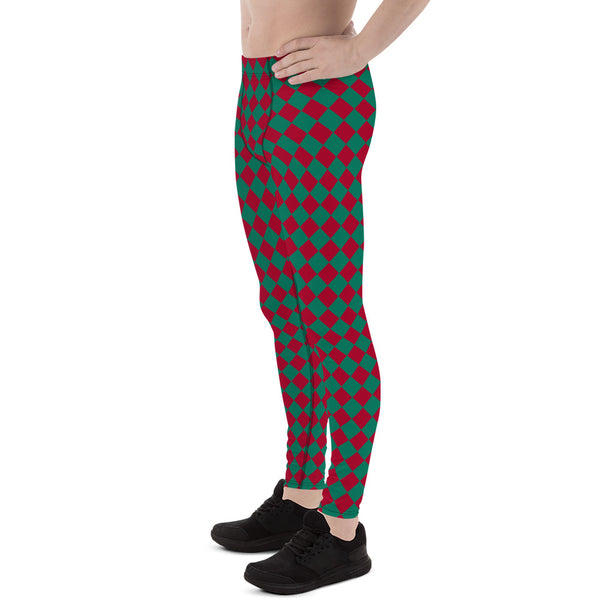 Green Red Checkered Men's Leggings, Check Pants Men, Men's Plaid Pants, Checkered Pants, Designer Print Sexy Meggings Men's Workout Gym Tights Leggings, Men's Compression Tights Pants - Made in USA/ EU/ MX (US Size: XS-3XL) Checkered Leggings, Mens Plaid Pants, Fashion Men's Leggings&nbsp;