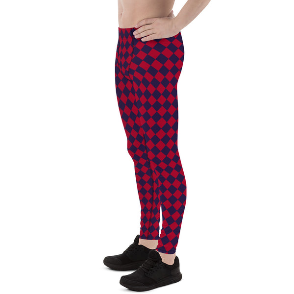 Purple Red Checkered Men's Leggings, Check Pants Men, Men's Plaid Pants, Checkered Pants - Made in USA/EU/MX