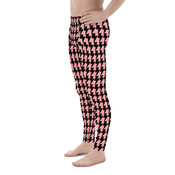 Lighting Abstract Pink Men's Leggings, Pink and Black Lighting Abstract Designer Print Sexy Meggings Men's Workout Gym Tights Leggings, Men's Compression Tights Pants - Made in USA/ EU/ MX (US Size: XS-3XL)&nbsp;