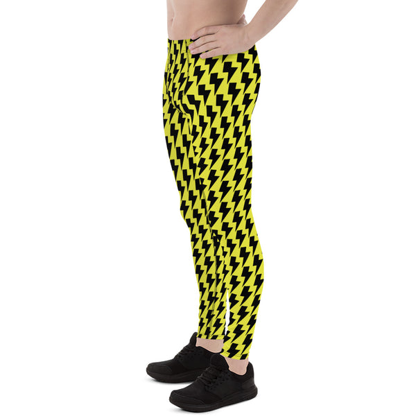 Lighting Abstract Yellow Men's Leggings, Yellow and Black Lighting Abstract Designer Print Sexy Meggings Men's Workout Gym Tights Leggings, Men's Compression Tights Pants - Made in USA/ EU/ MX (US Size: XS-3XL)&nbsp;