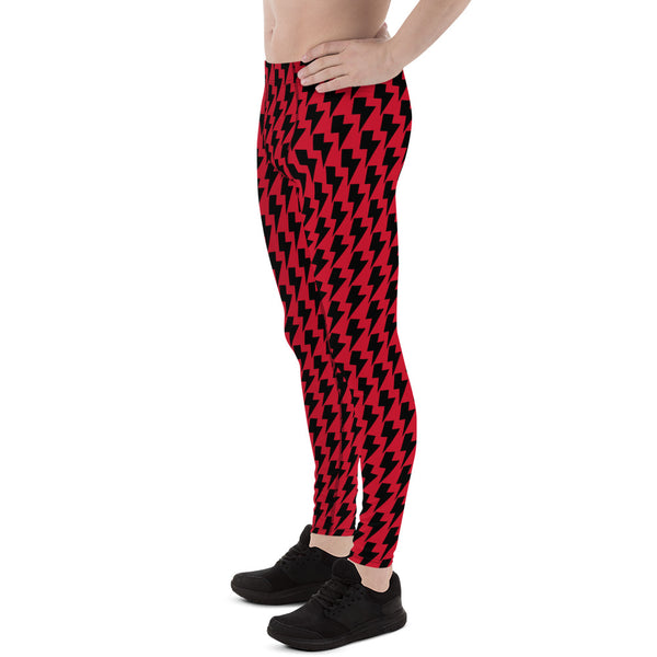 Lighting Abstract Red Men's Leggings, Red and Black Lighting Abstract Designer Print Sexy Meggings Men's Workout Gym Tights Leggings, Men's Compression Tights Pants - Made in USA/ EU/ MX (US Size: XS-3XL)&nbsp;