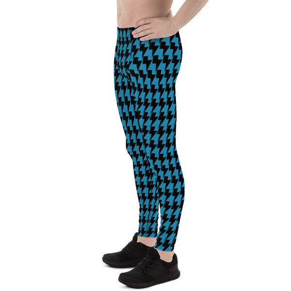 Lighting Abstract Blue Men's Leggings, Blue and Black Lighting Abstract Designer Print Sexy Meggings Men's Workout Gym Tights Leggings, Men's Compression Tights Pants - Made in USA/ EU/ MX (US Size: XS-3XL)&nbsp;
