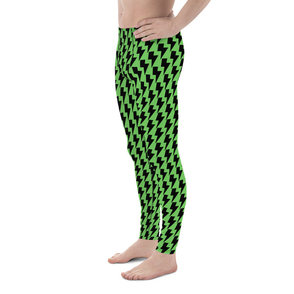 Lighting Abstract Green Men's Leggings, Green and Black Lighting Abstract Designer Print Sexy Meggings Men's Workout Gym Tights Leggings, Men's Compression Tights Pants - Made in USA/ EU/ MX (US Size: XS-3XL)&nbsp;