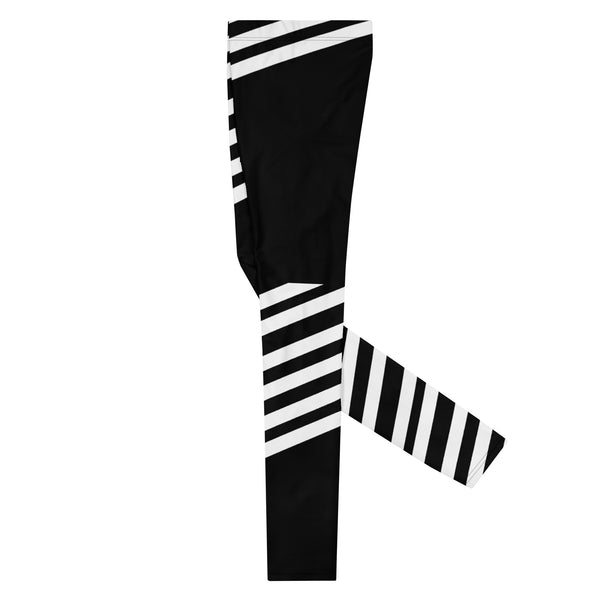 Black White Striped Meggings, Best Designer Men's Leggings, Designer Minimalist Black White Modern Meggings-Made in USA/EU/MX