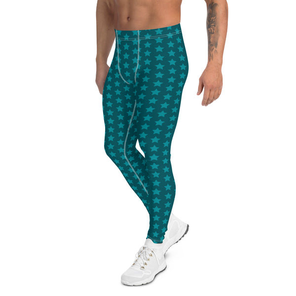 Blue Stars Print Meggings, Star Print Abstract Designer Print Sexy Meggings Men's Workout Gym Tights Leggings, Men's Compression Tights Pants - Made in USA/ EU/ MX (US Size: XS-3XL)&nbsp;