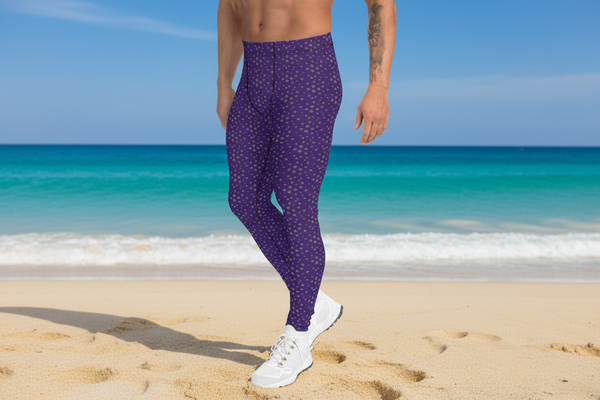 Purple Dotted Men's Leggings, Dots Pattern Designer Running Compression Tights For Men - Made in USA/EU/MX