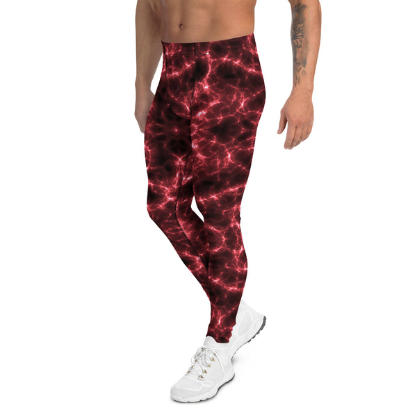 Red Lightning Men's Leggings, Mens Lightning Storm Pants, Thunder Lightning Leggings For Men-Made in USA/EU/MX (US Size: XS-3XL) Lighting Abstract Designer Print Sexy Meggings Men's Workout Gym Tights Leggings, Men's Compression Tights Pants&nbsp;&nbsp;