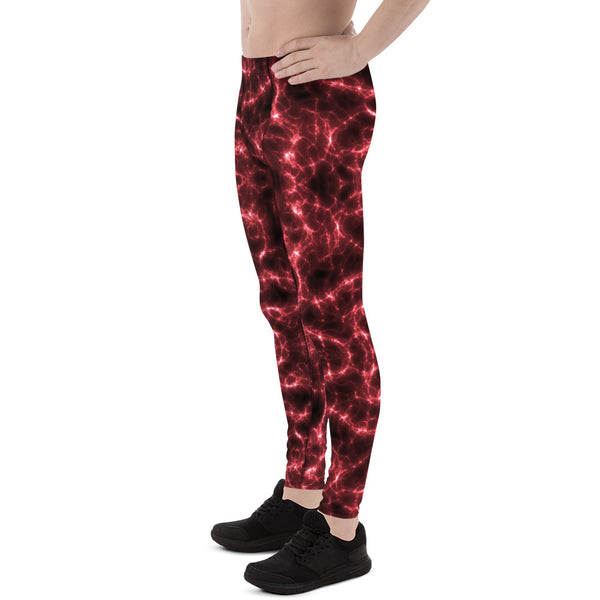 Red Lightning Men's Leggings, Mens Lightning Storm Pants, Thunder Lightning Leggings For Men-Made in USA/EU/MX (US Size: XS-3XL) Lighting Abstract Designer Print Sexy Meggings Men's Workout Gym Tights Leggings, Men's Compression Tights Pants&nbsp;&nbsp;