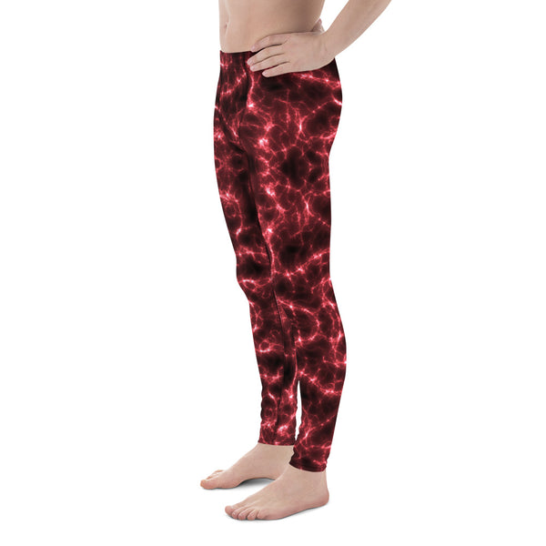 Red Lightning Men's Leggings, Mens Lightning Storm Pants, Thunder Lightning Leggings For Men-Made in USA/EU/MX (US Size: XS-3XL) Lighting Abstract Designer Print Sexy Meggings Men's Workout Gym Tights Leggings, Men's Compression Tights Pants&nbsp;&nbsp;