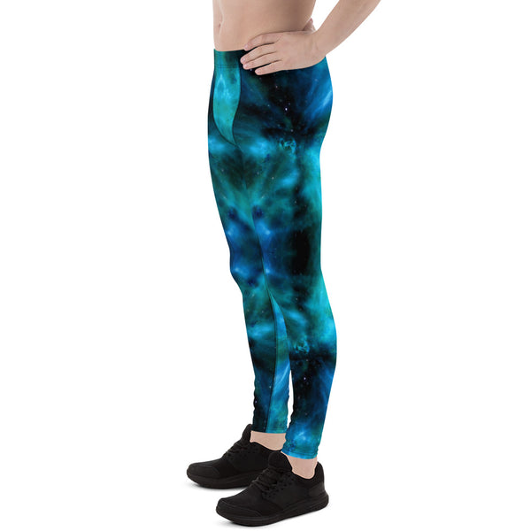 Blue Space Men's Leggings, Colorful Best Mens Galaxy Space Lightning Storm Pants, Thunder Lightning Leggings For Men-Made in USA/EU/MX (US Size: XS-3XL) Lighting Abstract Designer Print Sexy Meggings Men's Workout Gym Tights Leggings, Men's Compression Tights Pants&nbsp;&nbsp;