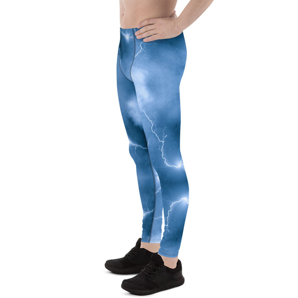 Ocean Blue Space Men's Leggings, Colorful Best Mens Galaxy Space Lightning Storm Pants, Thunder Lightning Leggings For Men-Made in USA/EU/MX (US Size: XS-3XL)&nbsp;Lighting Abstract Designer Print Sexy Meggings Men's Workout Gym Tights Leggings, Men's Compression Tights Pants&nbsp;&nbsp;