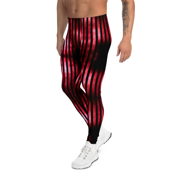 Red Striped Men's Leggings, Vertical Striped Designer Print Sexy Meggings Men's Workout Gym Tights Leggings, Men's Compression Tights Pants - Made in USA/ EU/ MX (US Size: XS-3XL)&nbsp;