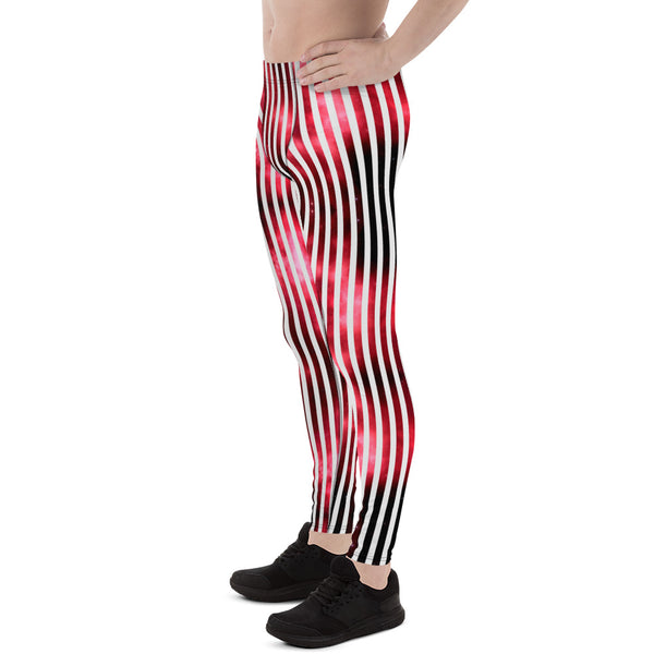 White Striped Red Men's Leggings