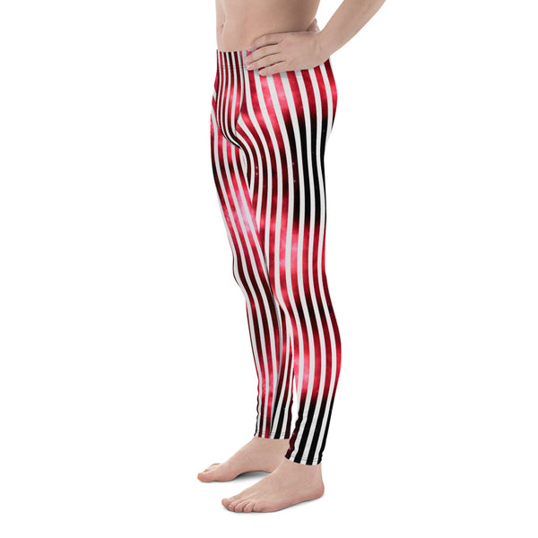 White Striped Red Men's Leggings