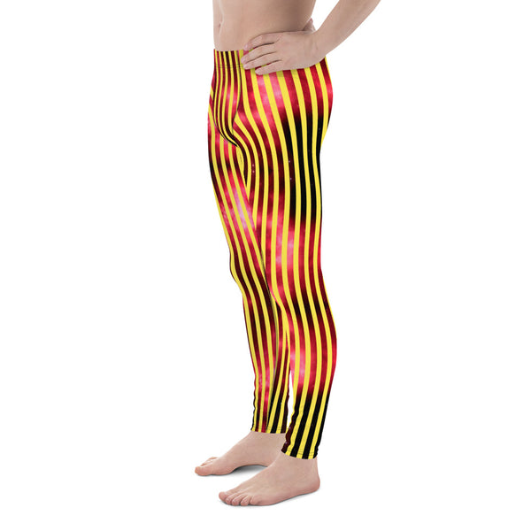 Yellow Red Striped Men's Leggings