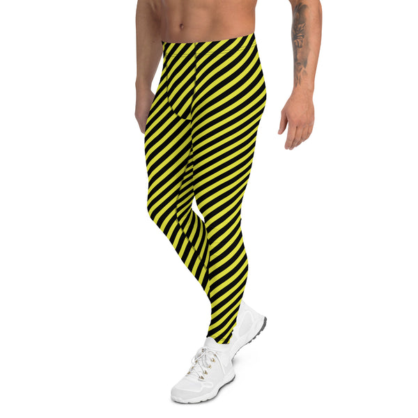 Colorful Diagonally Striped Meggings, Yellow and Black Diagonal Striped Best Abstract Designer Print Sexy Meggings Men's Workout Gym Tights Leggings, Men's Compression Tights Pants - Made in USA/ EU/ MX (US Size: XS-3XL)&nbsp;