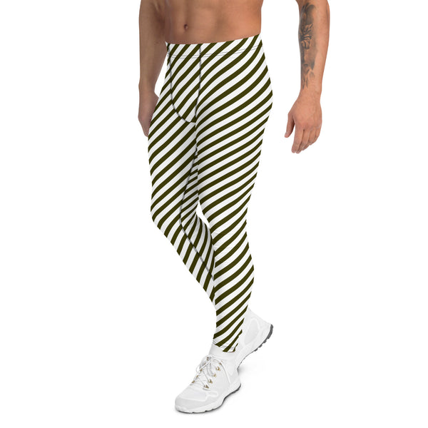 Pine Green Black Striped Meggings, Diagonal Striped&nbsp;Designer Print Sexy Meggings Men's Workout Gym Tights Leggings, Men's Compression Tights Pants - Made in USA/ EU/ MX (US Size: XS-3XL)&nbsp;