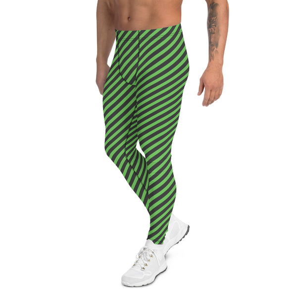 Colorful Diagonally Striped Meggings, Grey and Green Diagonal Striped Best Abstract Designer Print Sexy Meggings Men's Workout Gym Tights Leggings, Men's Compression Tights Pants - Made in USA/ EU/ MX (US Size: XS-3XL)&nbsp;