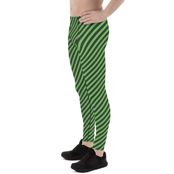 Grey Green Striped Meggings, Colorful Best Compression Tights For Men - Made in USA/EU/MX