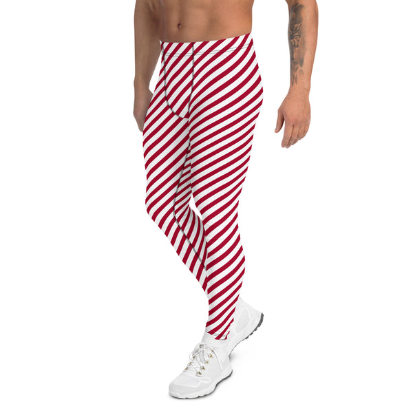 White Red Diagonal Striped Meggings, Best Men's Leggings