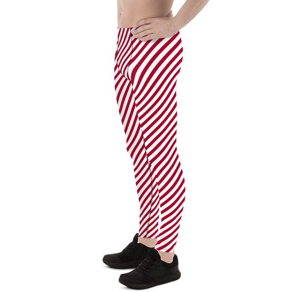 White Red Diagonal Striped Meggings, Best Men's Leggings