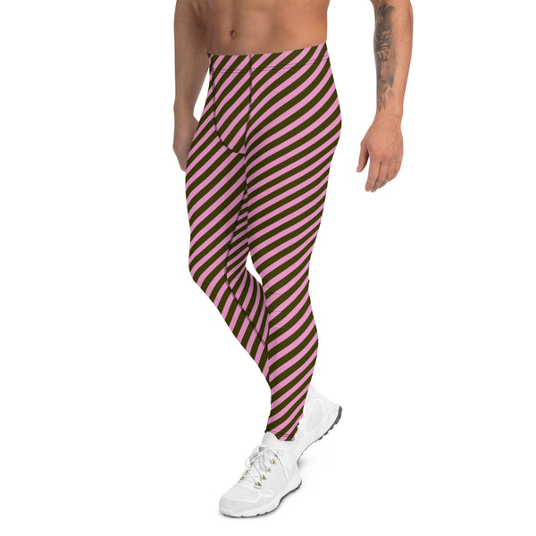 Colorful Diagonally Striped Meggings, Pink and Green Diagonal Striped Best Abstract Designer Print Sexy Meggings Men's Workout Gym Tights Leggings, Men's Compression Tights Pants - Made in USA/ EU/ MX (US Size: XS-3XL)&nbsp;