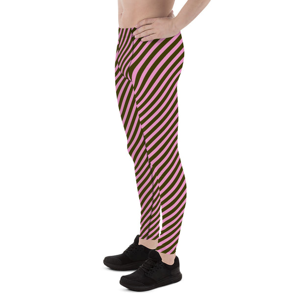 Pink Green Striped Meggings, Colorful Best Compression Tights For Men - Made in USA/EU/MX